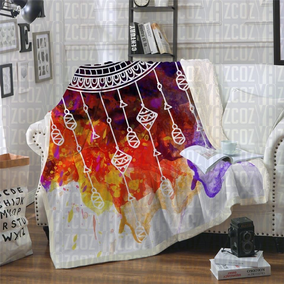 Watercolour Dreamcatcher Sherpa Fleece Blanket