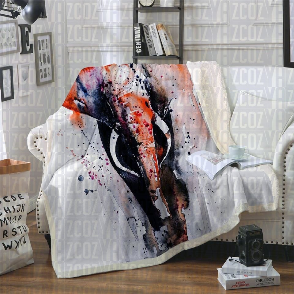 Watercolour Elephant Sherpa Fleece Blanket