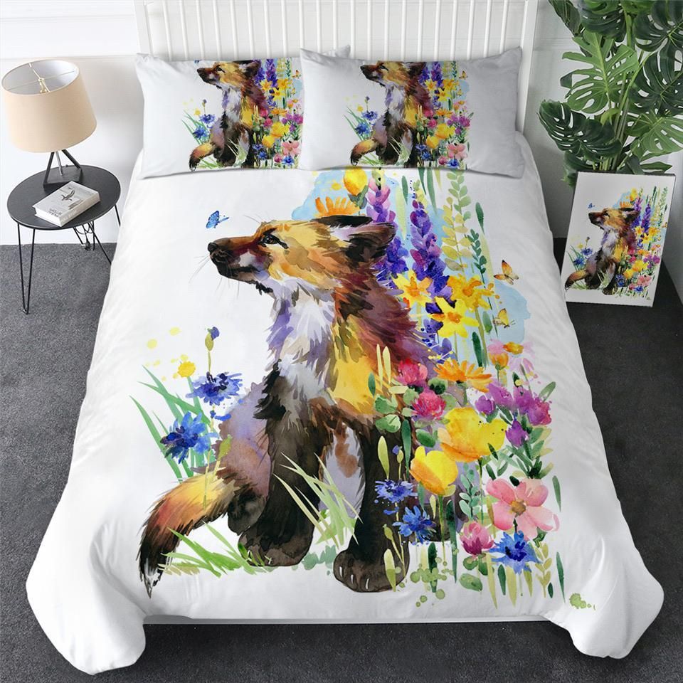 Watercolour Fox In Flower Patch Bedding Set