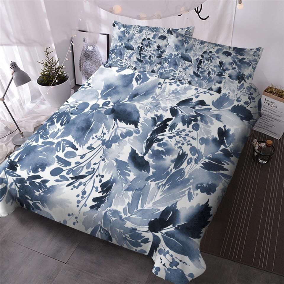 Watercolour Grey Leaves Bedding Set