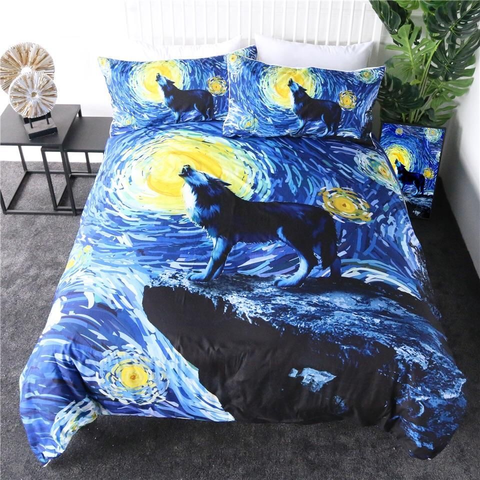 Watercolour Howling Wolf Bedding Set