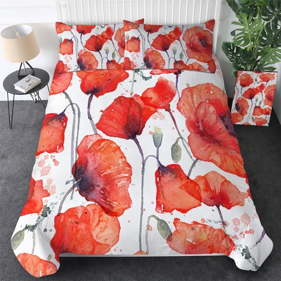 Watercolour Poppy Flowers Bedding Set