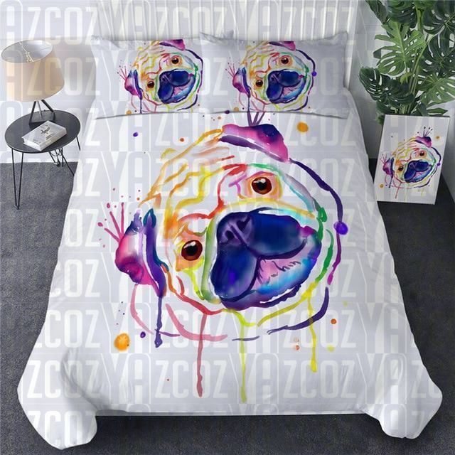 Watercolour Pug Bedding Set