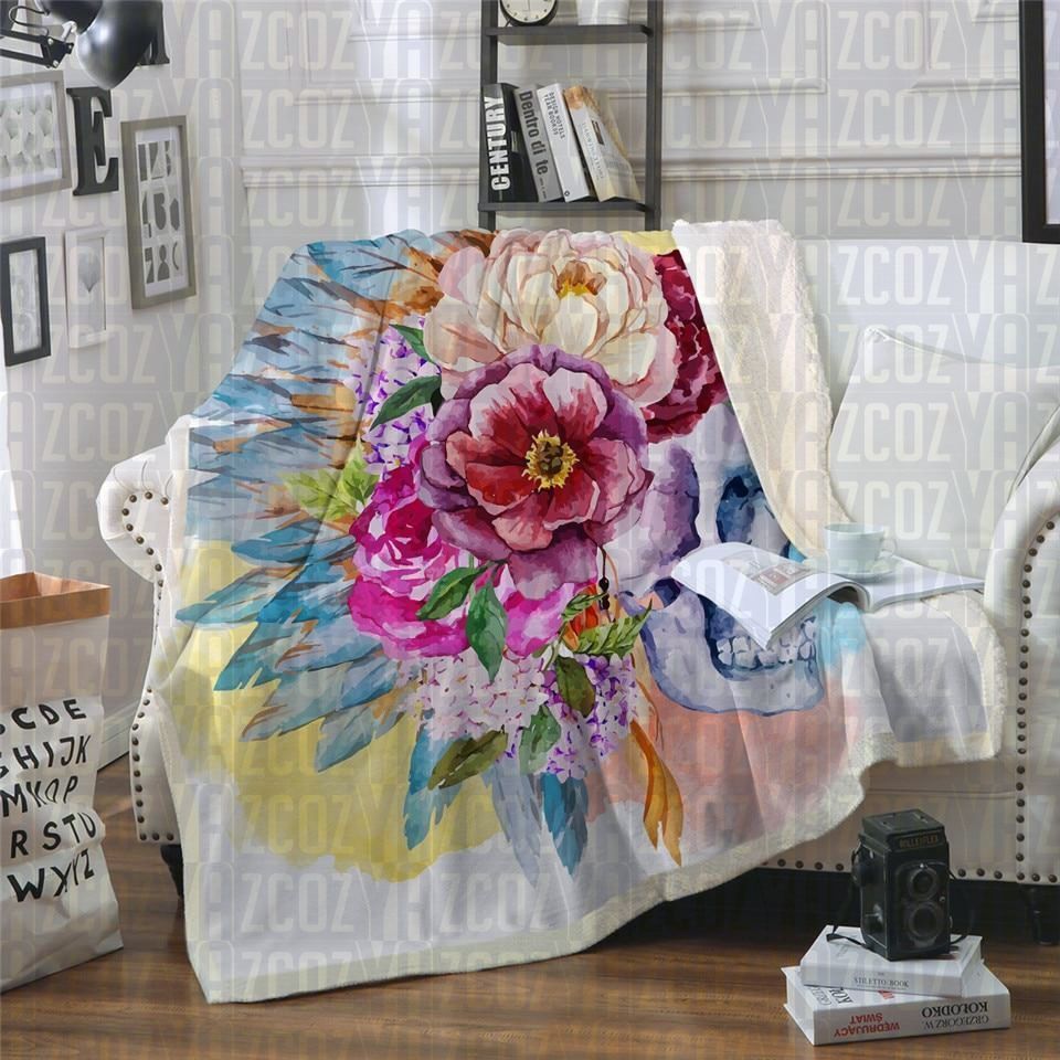 Watercolour Skull Sherpa Fleece Blanket