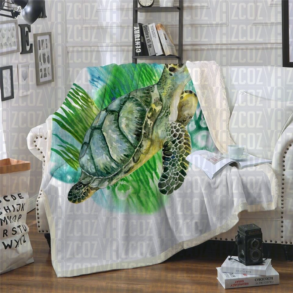 Watercolour Turtle Sherpa Fleece Blanket