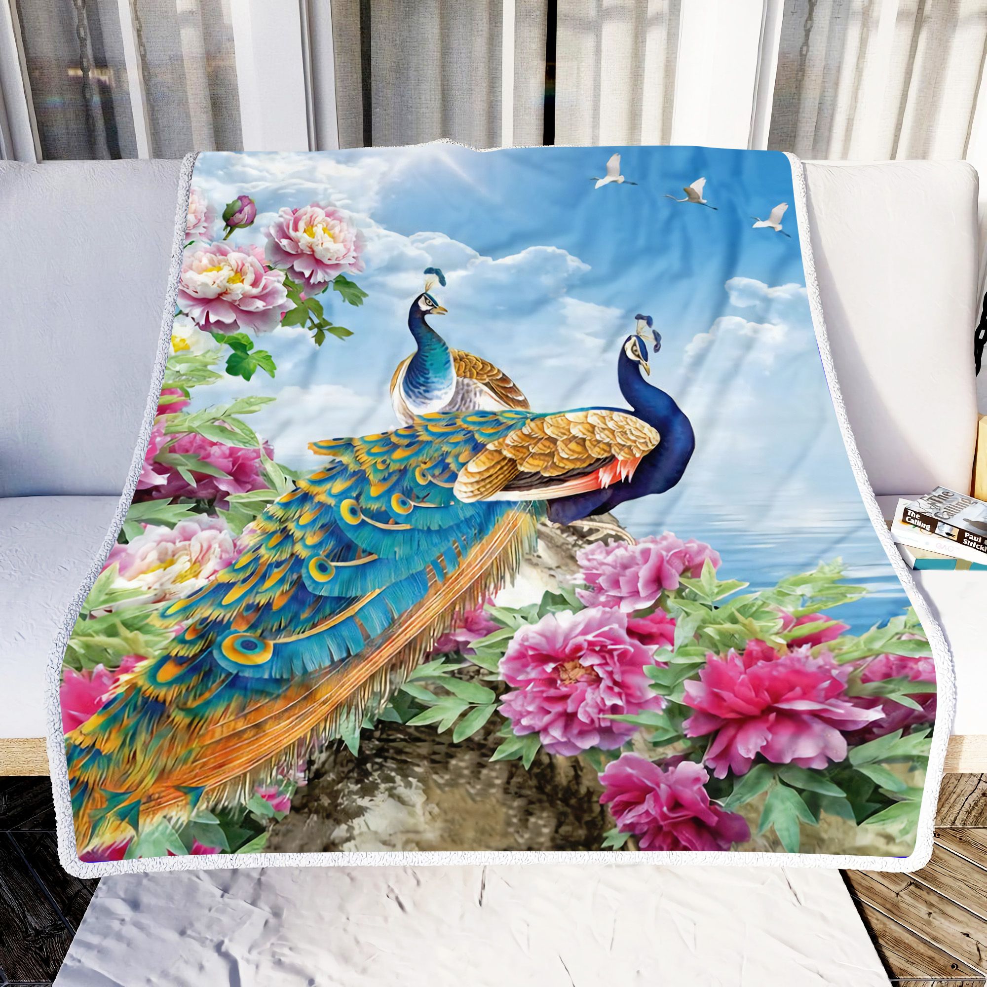 Waterfall Peacock Fleece Blanket