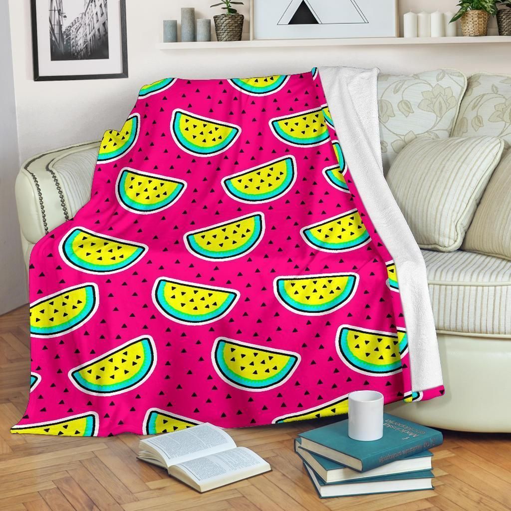 Watermelon Pattern Print Design Dark Pink Polka Dot Fleece Blanket