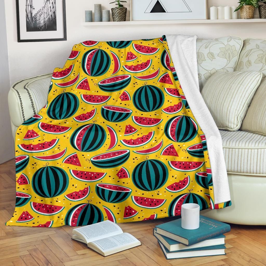 Watermelon Pattern Print Design Yellow Fleece Blanket