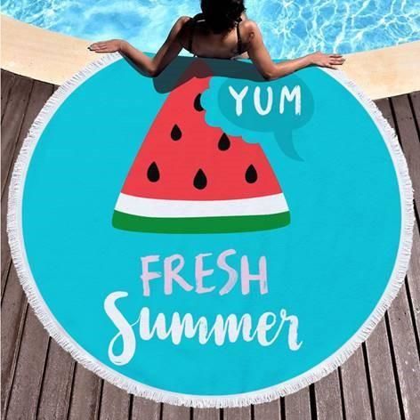 Watermelon Yum Yum Fresh Summer Printed Round Beach Towel