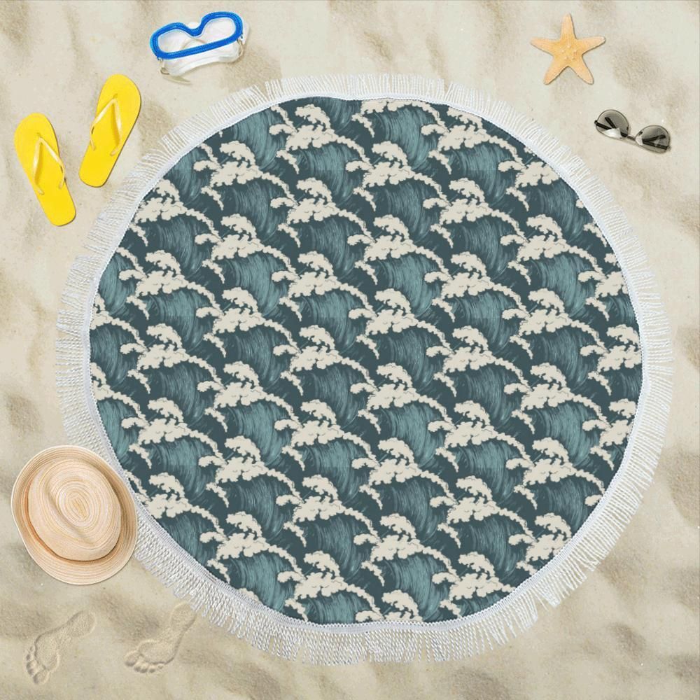 Wave Art Printed Round Beach Towel