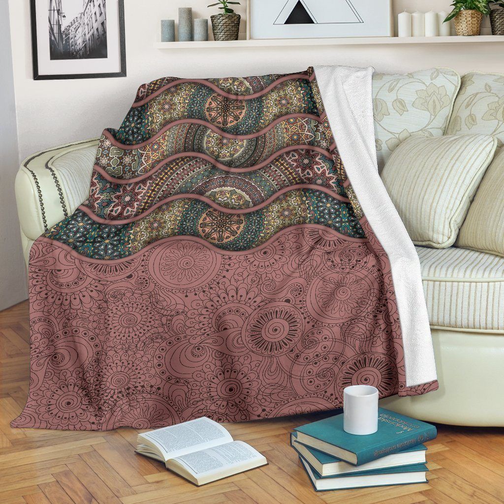Wave Ethnic Mandala Vintage Printed Fleece Blanket