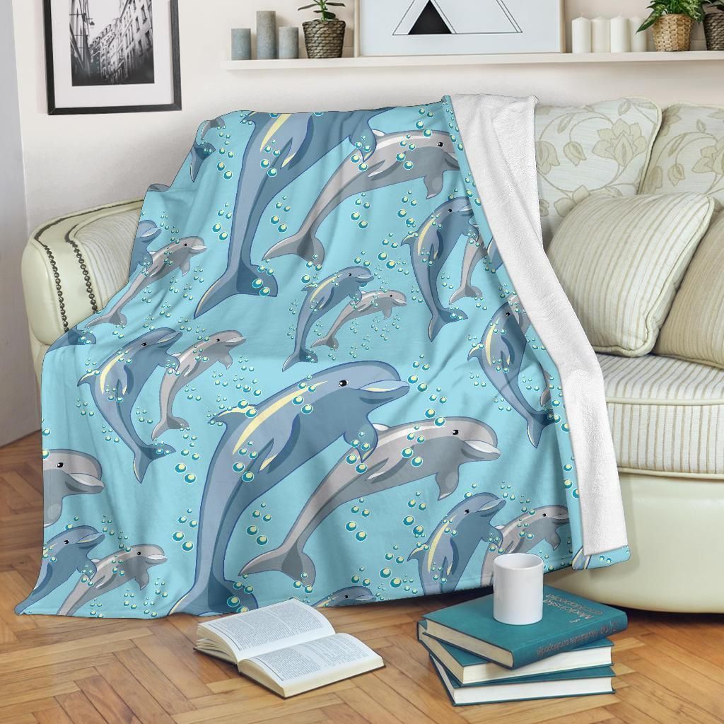 Wave Lovely Dolphin Print Pattern Fleece Blanket