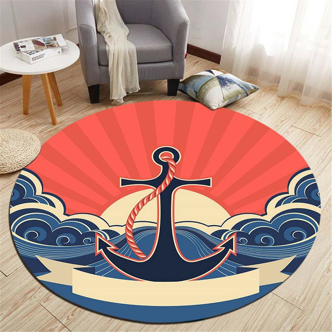 Wave With Anchor Round Carpet