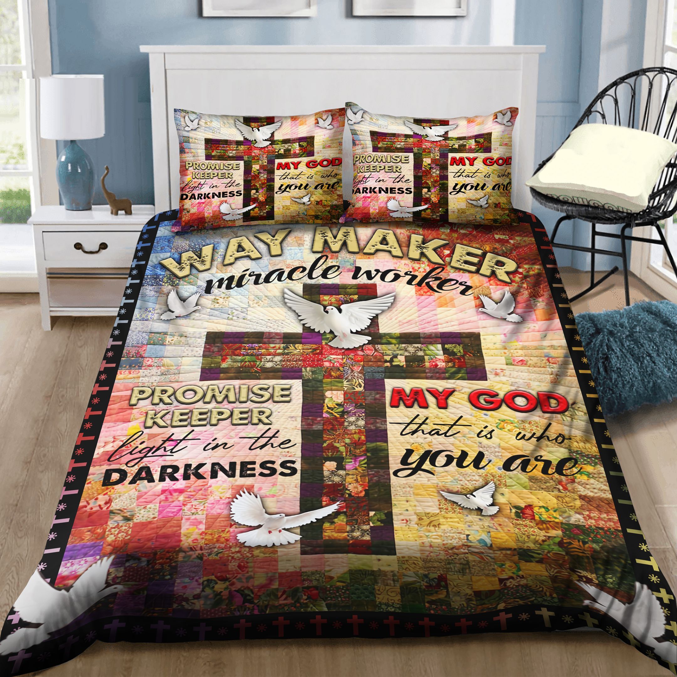 Way Maker Miracle Worker Jesus Christ Cross Bedding Set