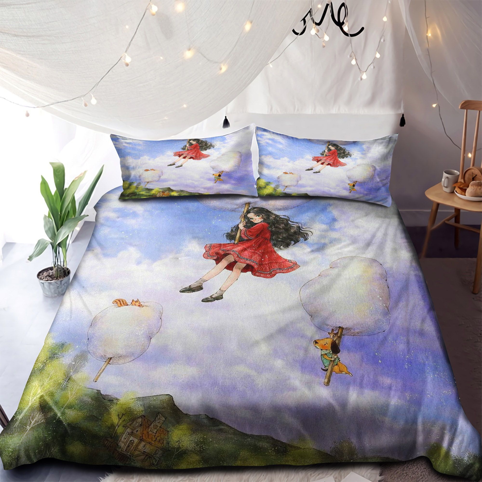 We Can Fly Little Girl And Dog Bedding Set