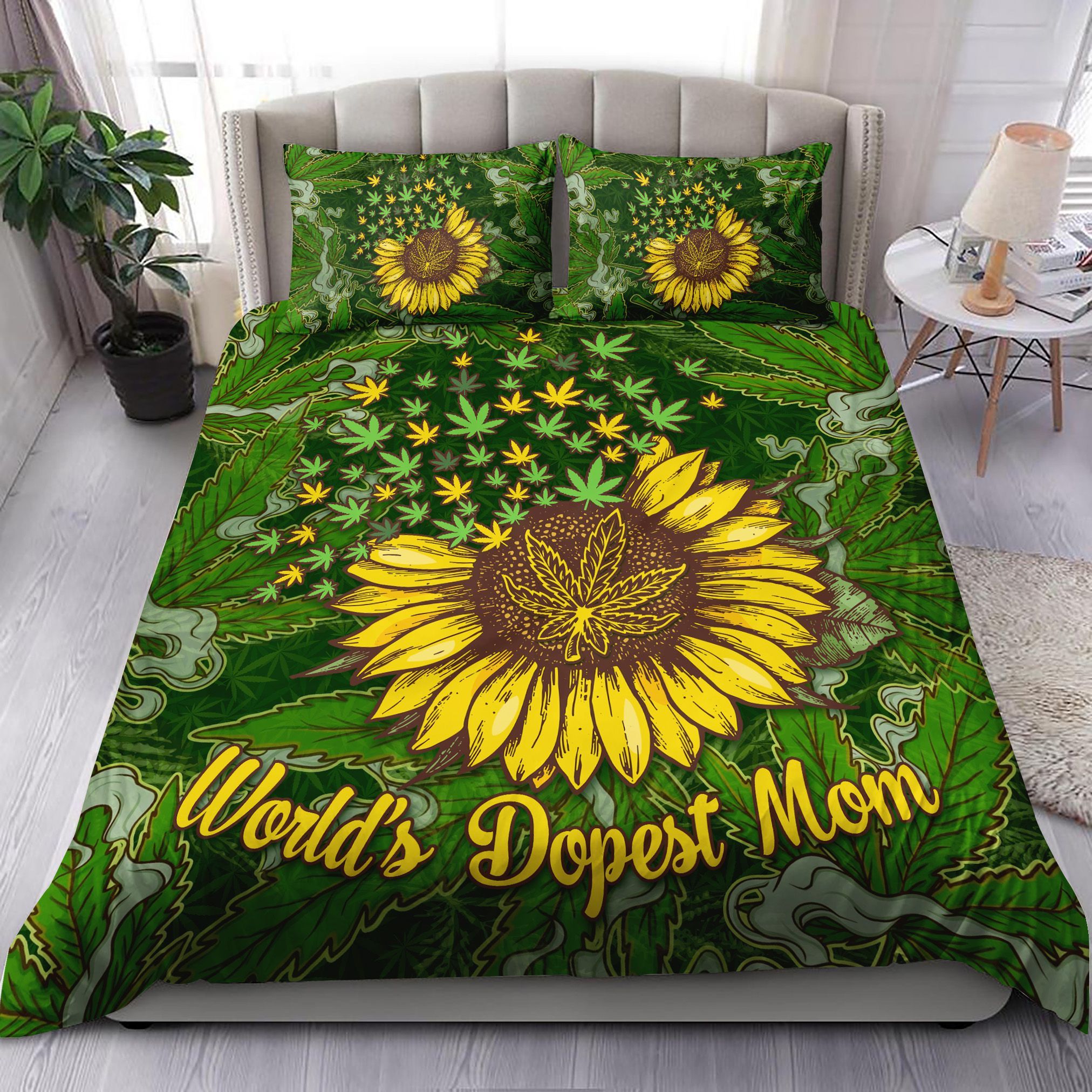 Weed Sunflower Worlds Dopest Mom Bedding Set