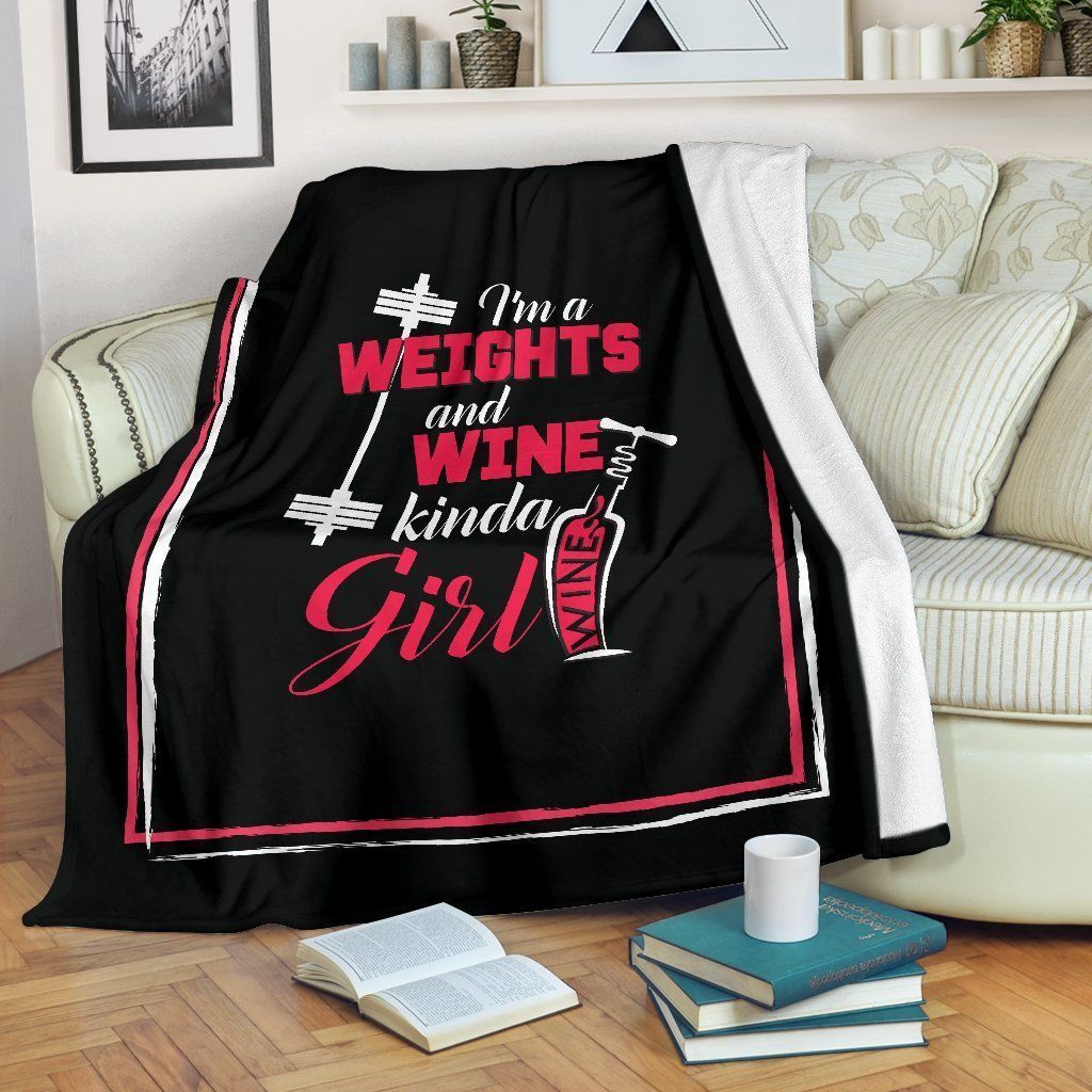 Weights And Wine Kinda Girl Sherpa Fleece Blanket