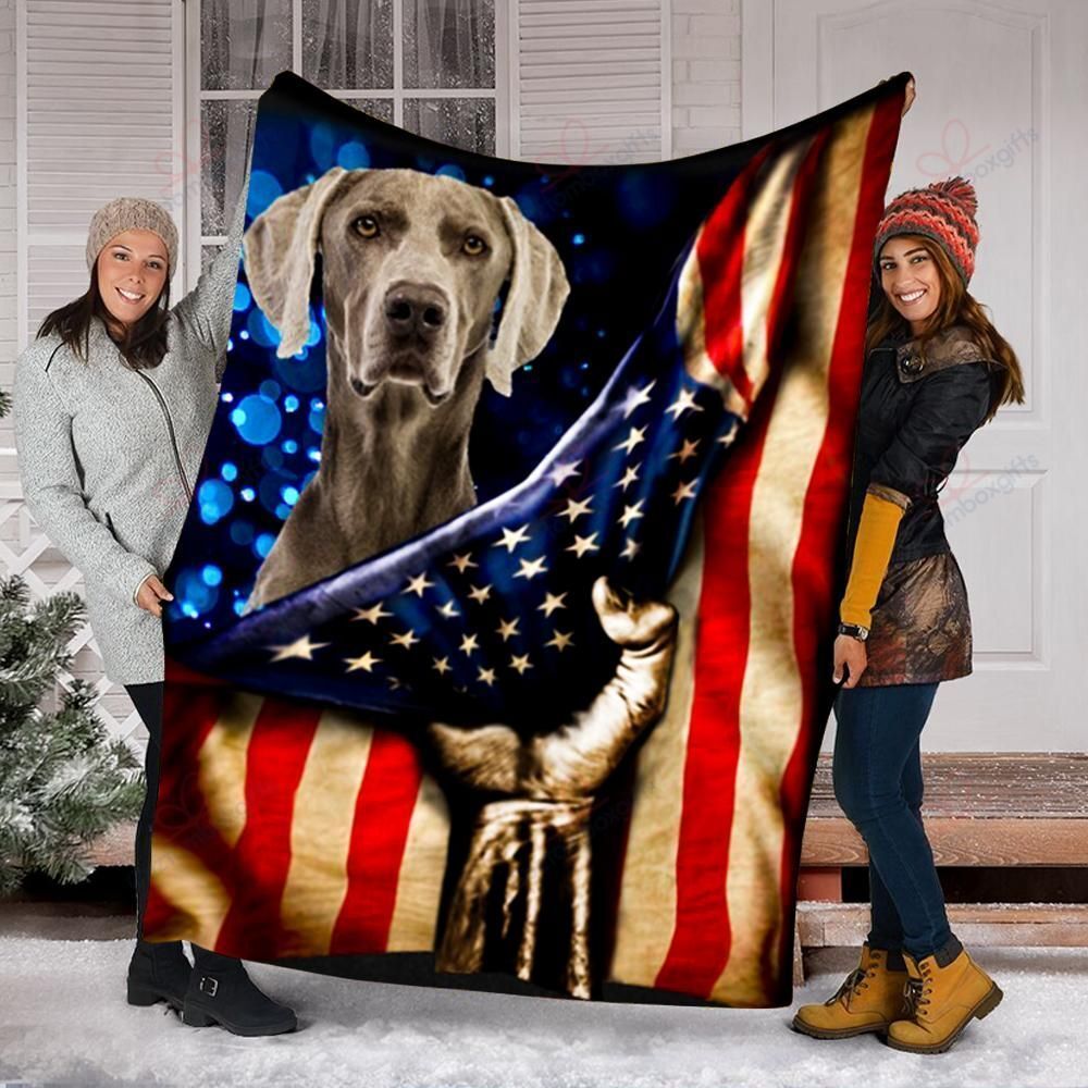 Weimaraner Dog American Flag Sherpa Fleece Blanket
