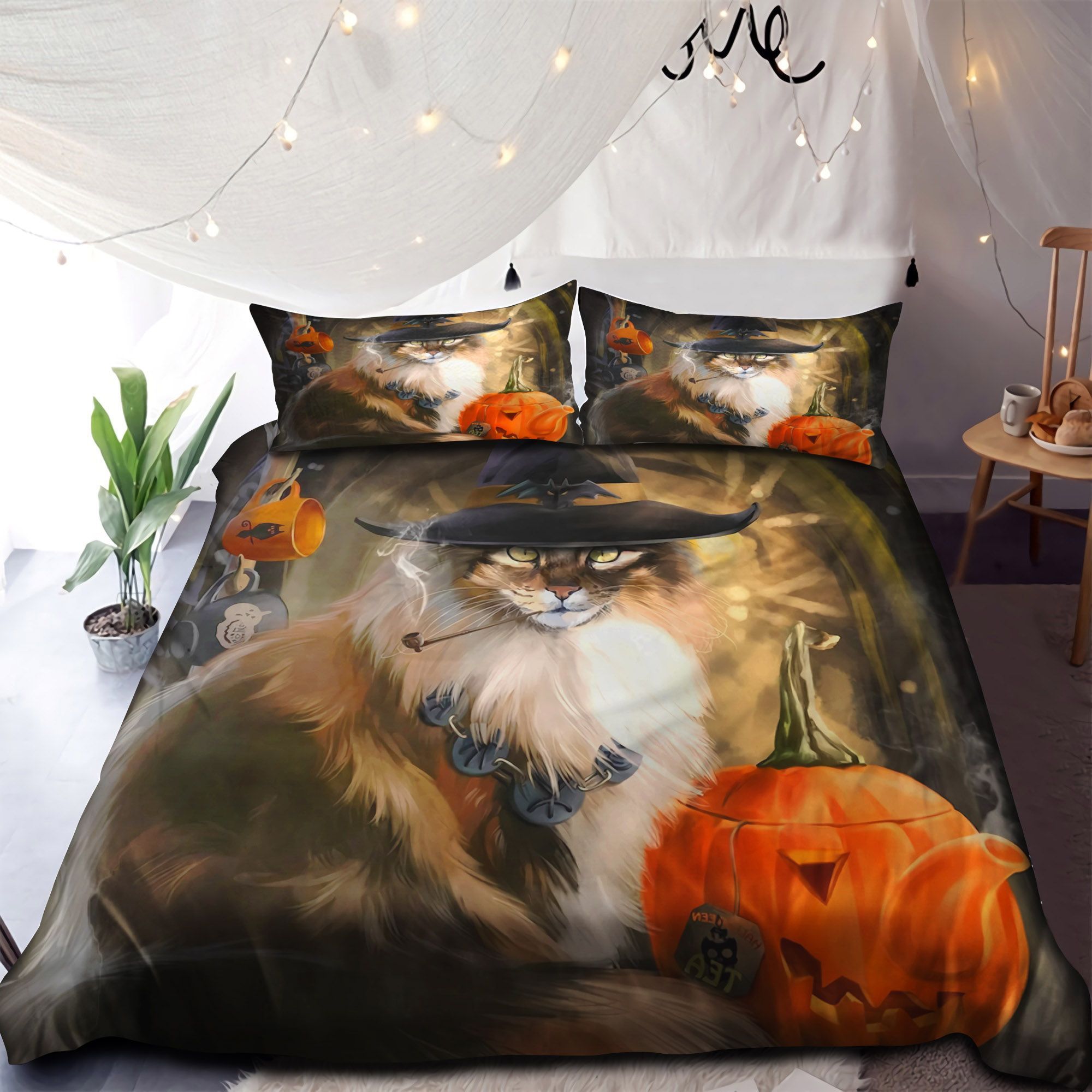 Welcome To The House Of Witchs Cat Happy Halooween Bedding Set