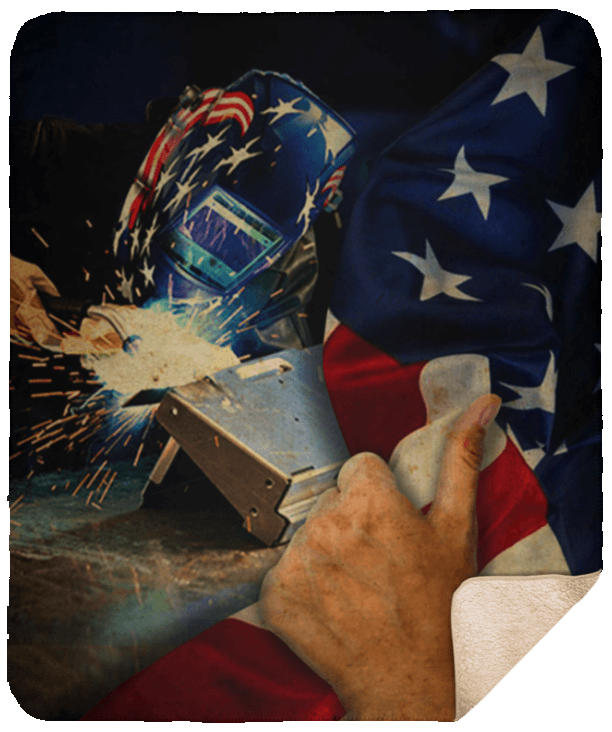 Welder American Flag Sherpa Fleece Blanket