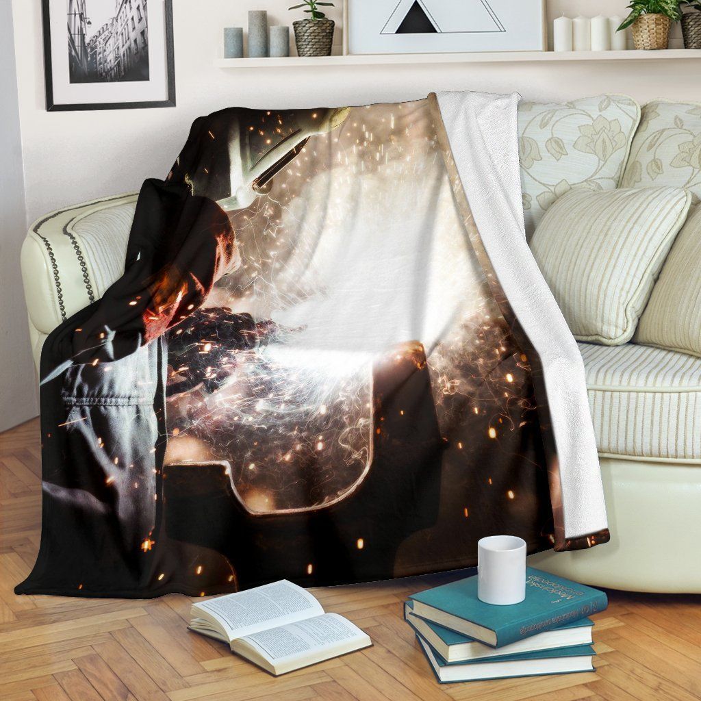 Welder At Work Sherpa Fleece Blanket