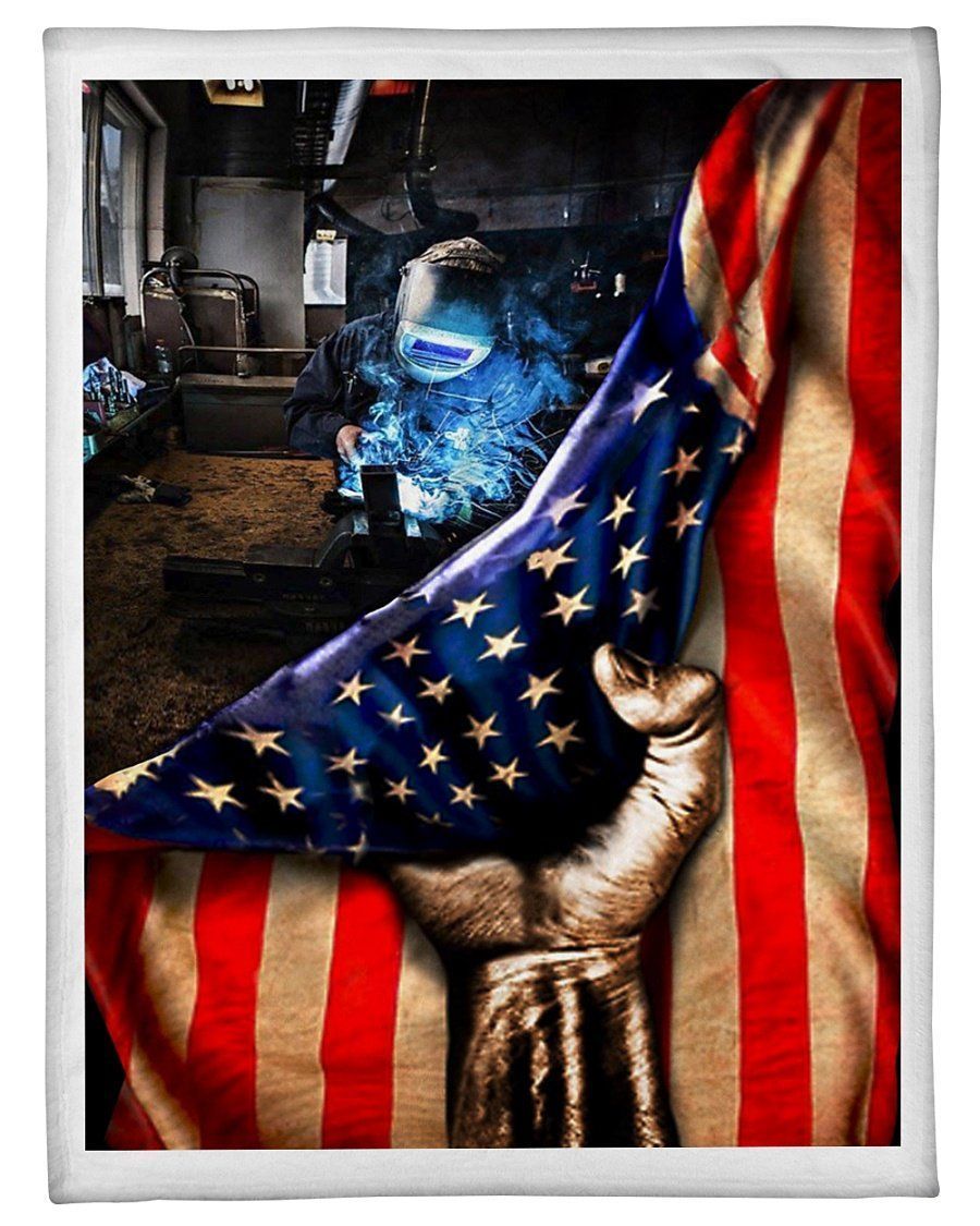 Welder Usa Flag Fleece Blanket