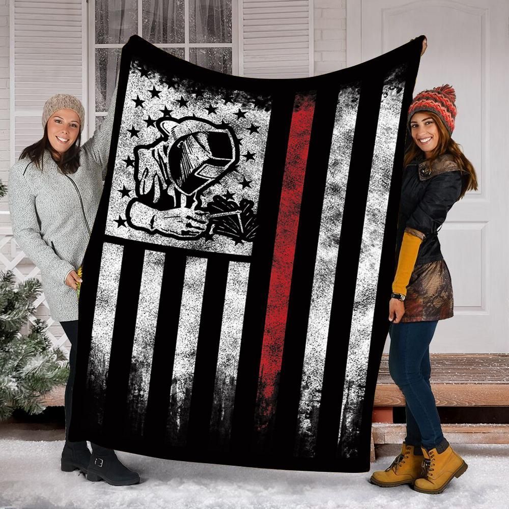 Welder Vintage Usa American Flag Sherpa Fleece Blanket