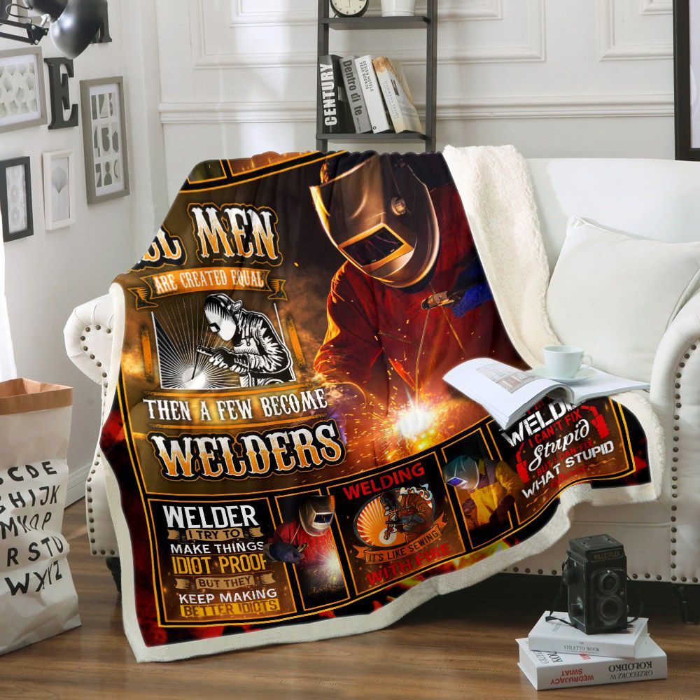 Welder Welding It’s Like Sewing With Fire Sherpa Fleece Blanket