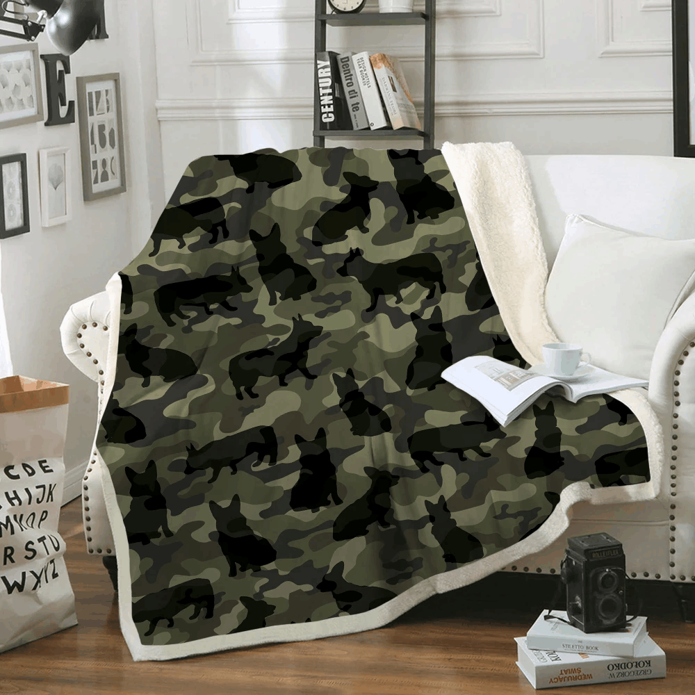 Welsh Corgi Camo Sherpa Fleece Blanket