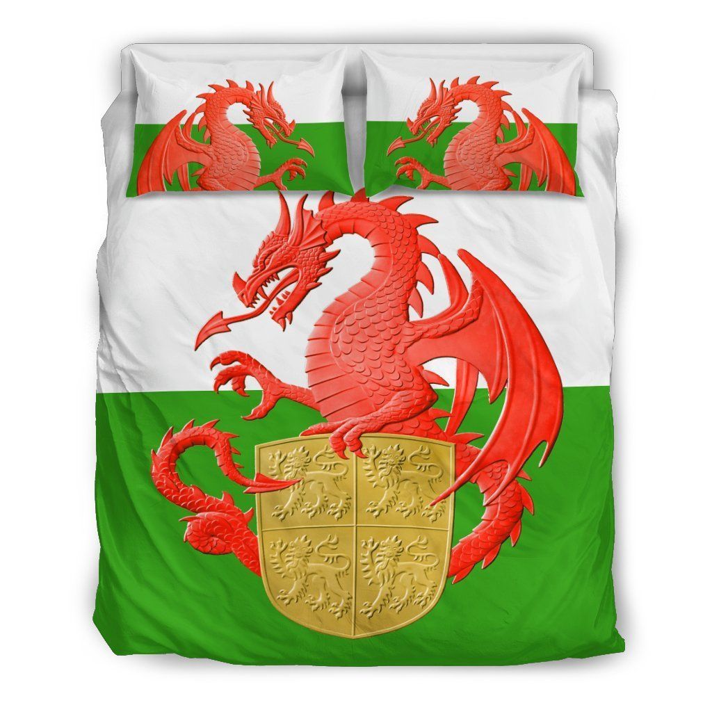 Welsh Dragon Green And White Bedding Set