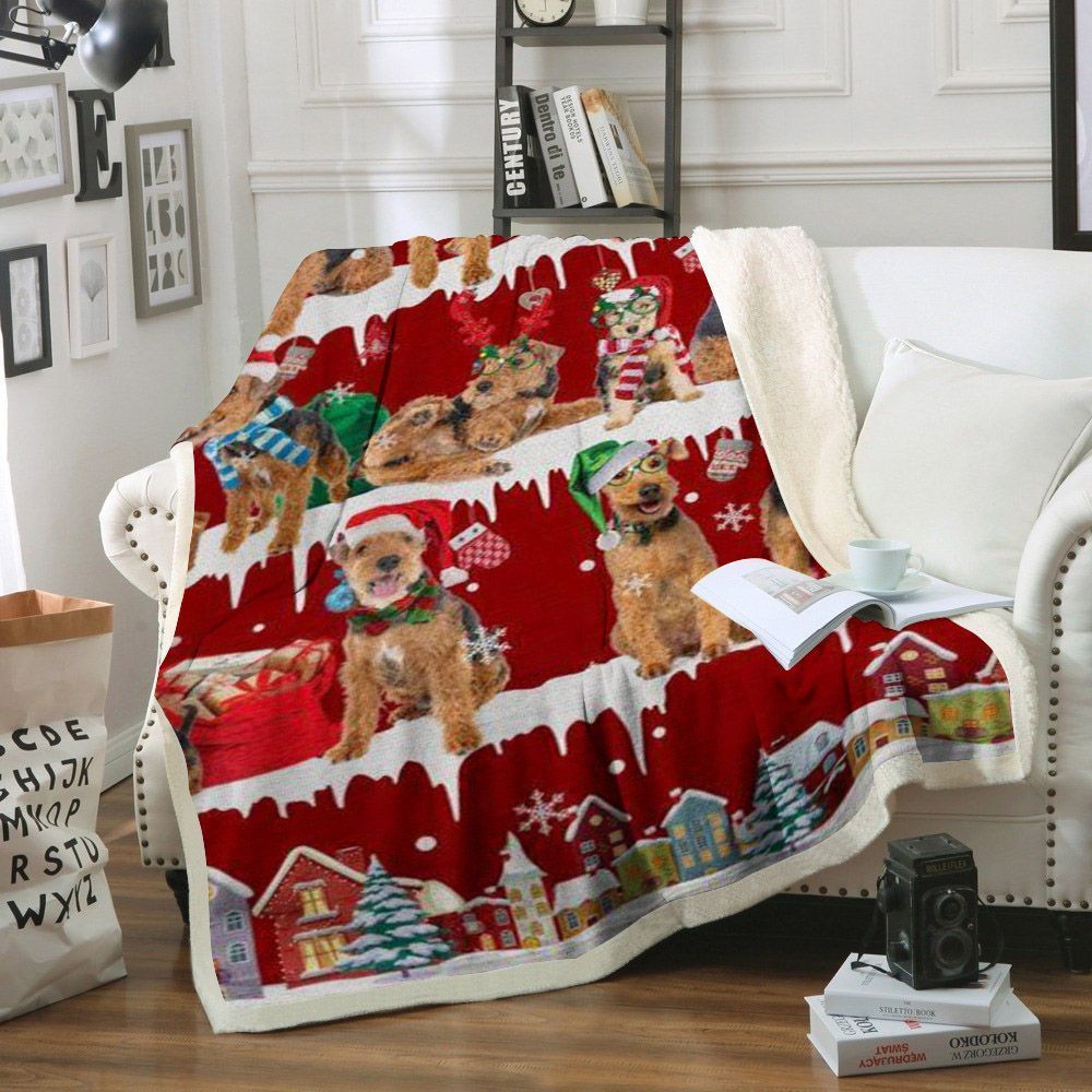 Welsh Terrier Snow Christmas Sherpa Fleece Blanket