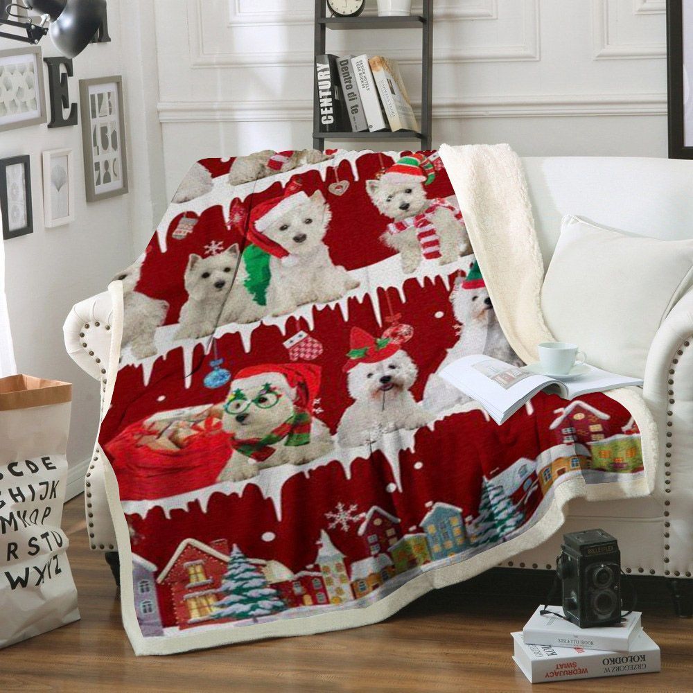 West Highland White Terrier Snow Christmas Sherpa Fleece Blanket