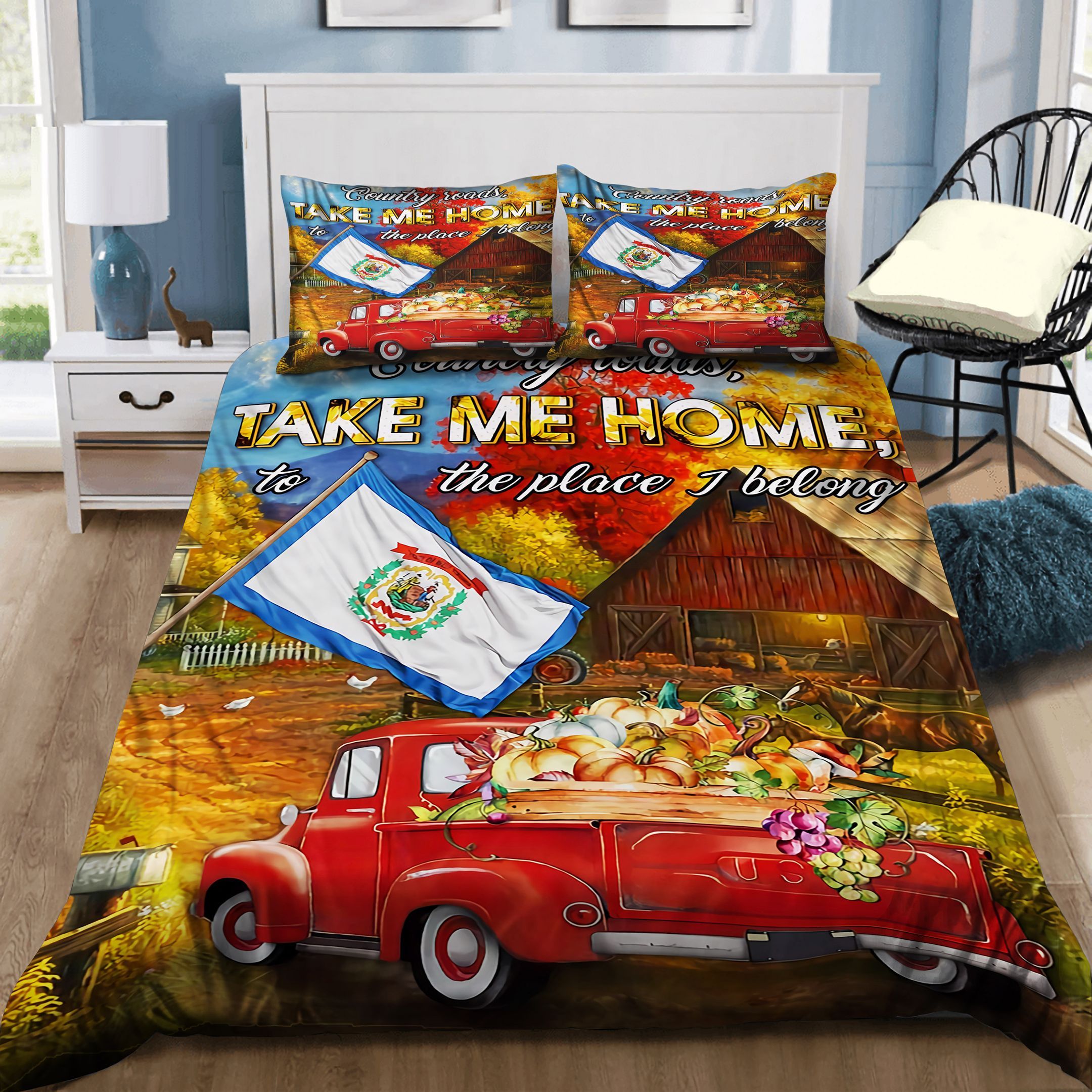 West Virginia Country Roads Take Me Home To The Place I Belong Bedding Set