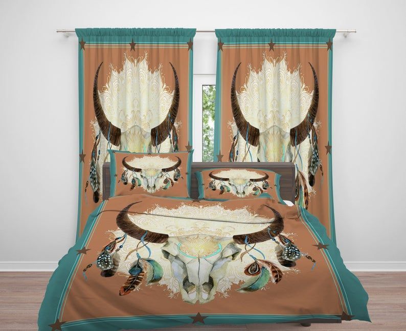 Western Boho Bull Skull Bedding Set