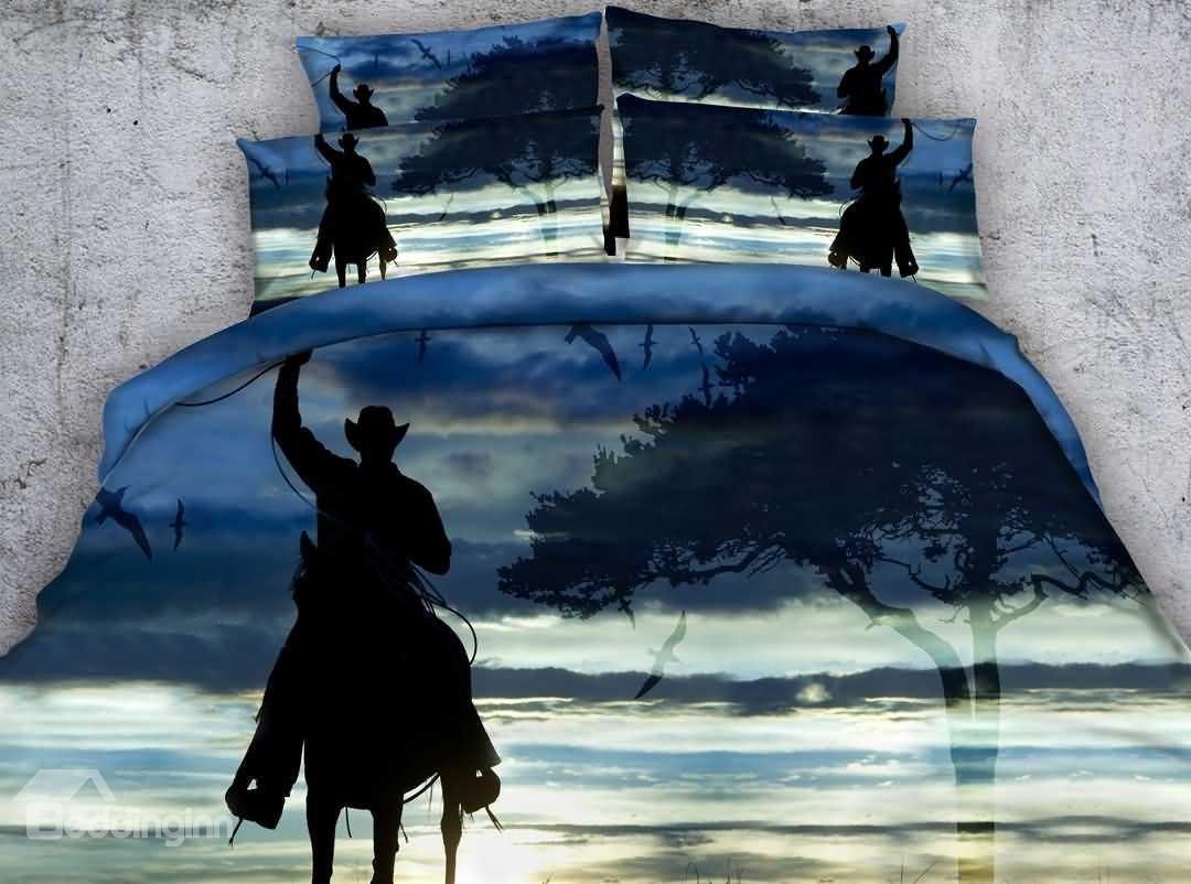 Western Cowboy On Horse Shadow Bedding Set
