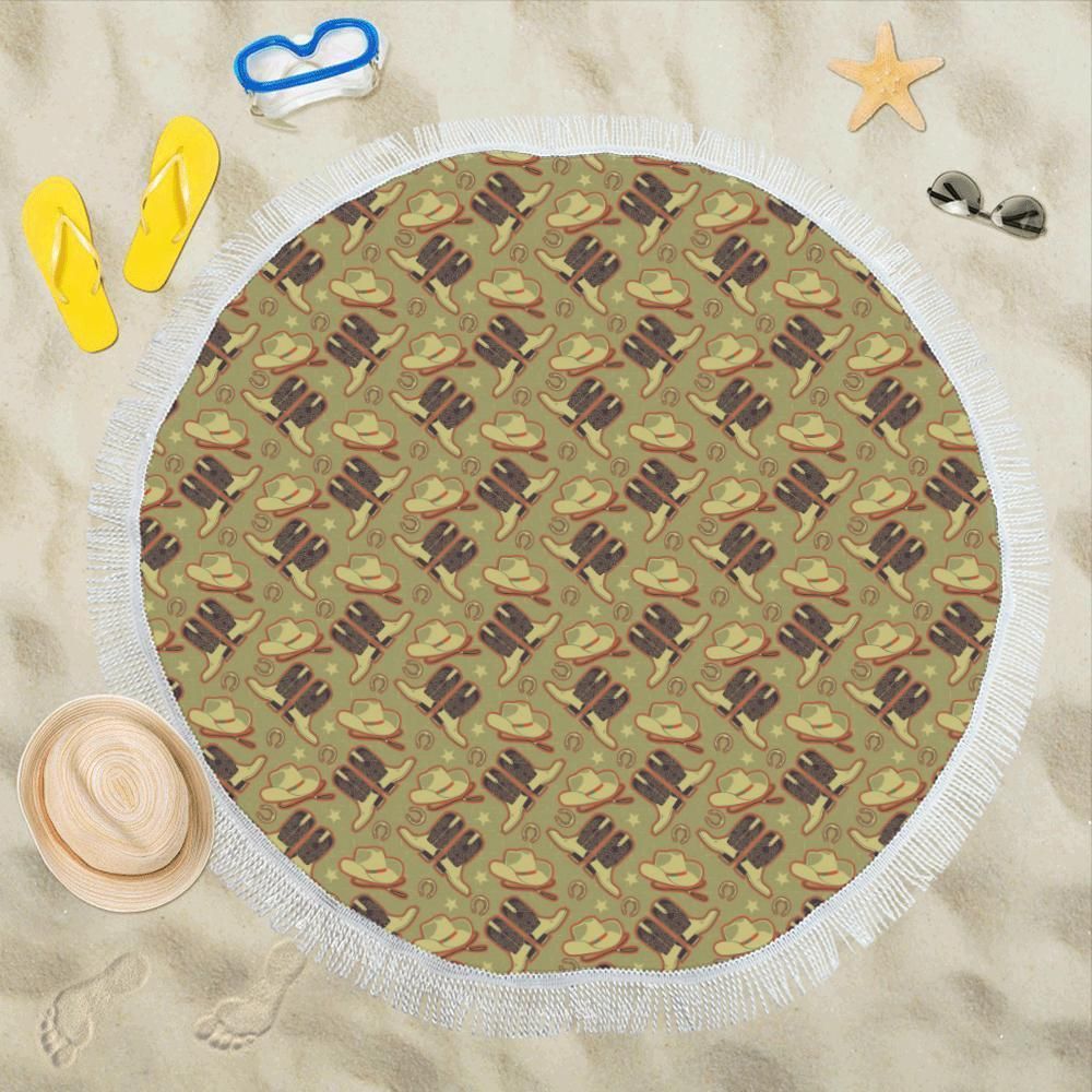 Western Cowboy Themed Round Beach Towel