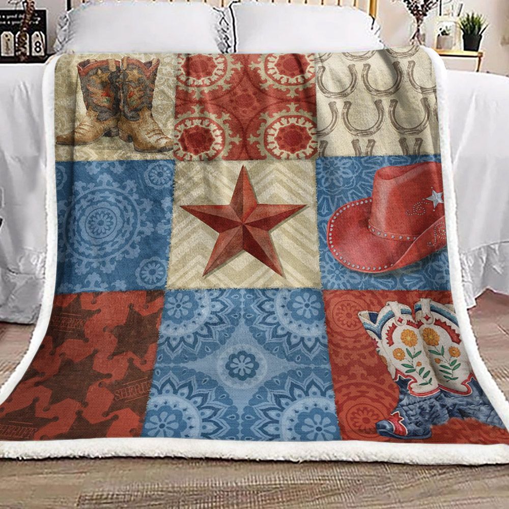 Western Cowboy Sherpa Fleece Blanket