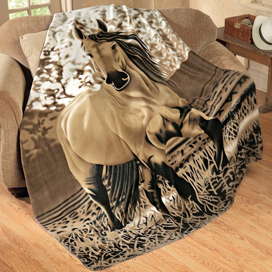 Western Horse Sherpa Fleece Blanket