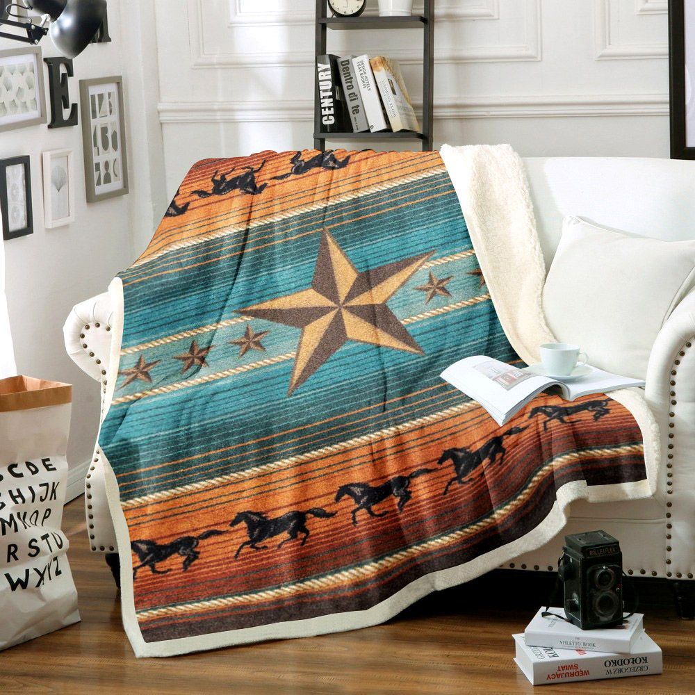 Western Star Horse Sherpa Fleece Blanket