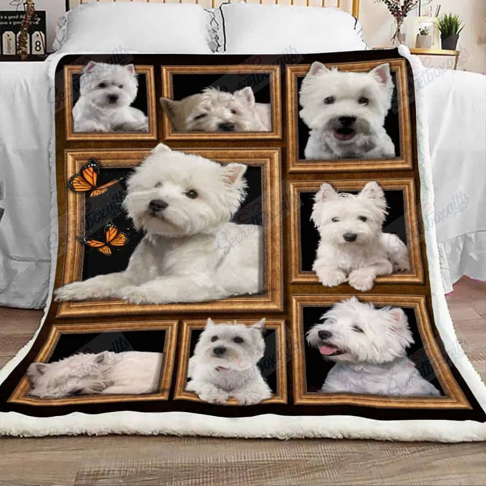 Westie Dog And Butterfly Fleece Blanket
