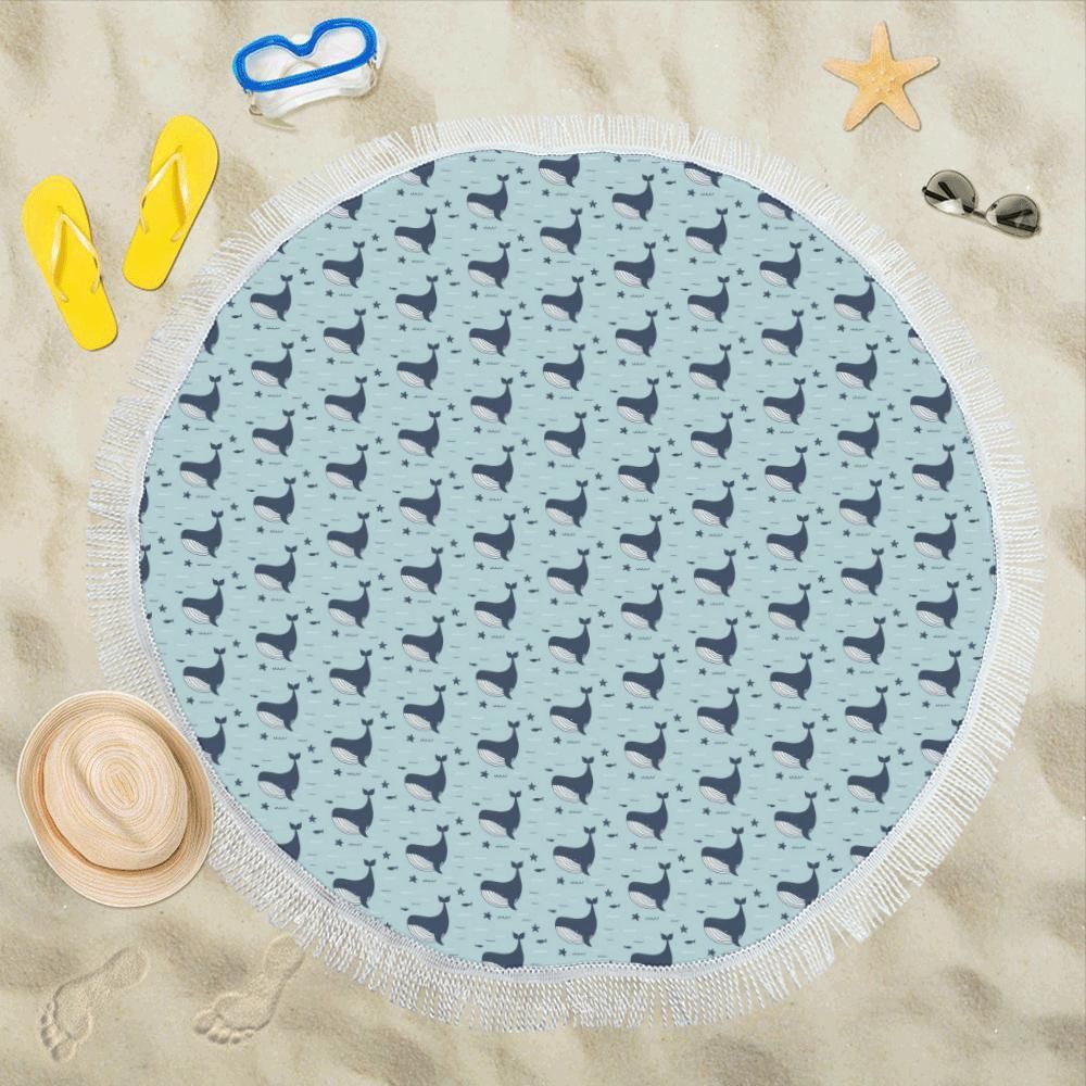 Whale Cute Design Themed Printed Round Beach Towel