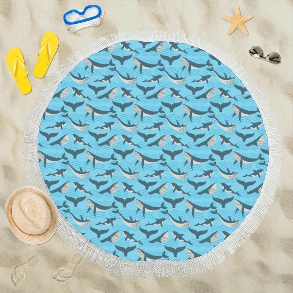 Whale Pattern Design Themed Pattern Printed Round Beach Towel