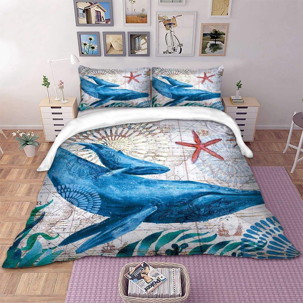 Whale Under Sea Retro Printed Bedding Set