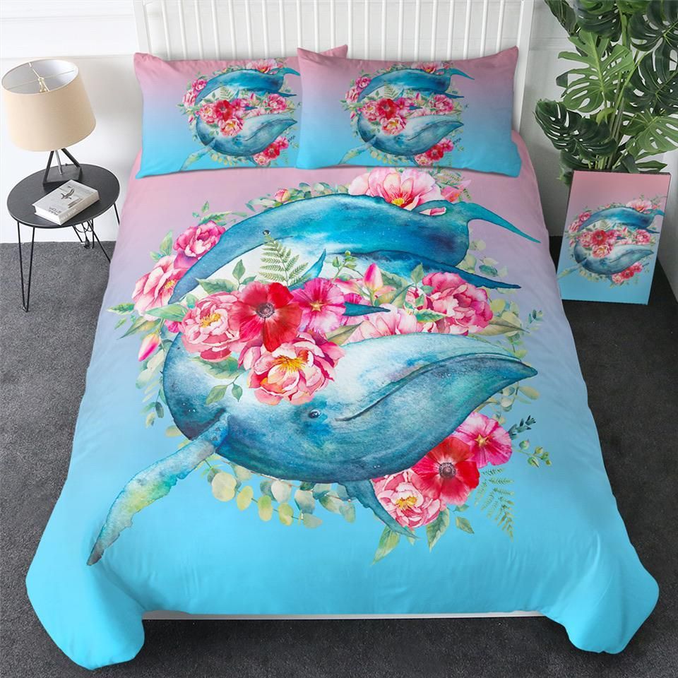 Whales Flowers Bedding Set
