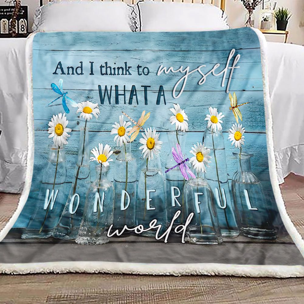 What A Wonderful World Dragonfly Fleece Blanket
