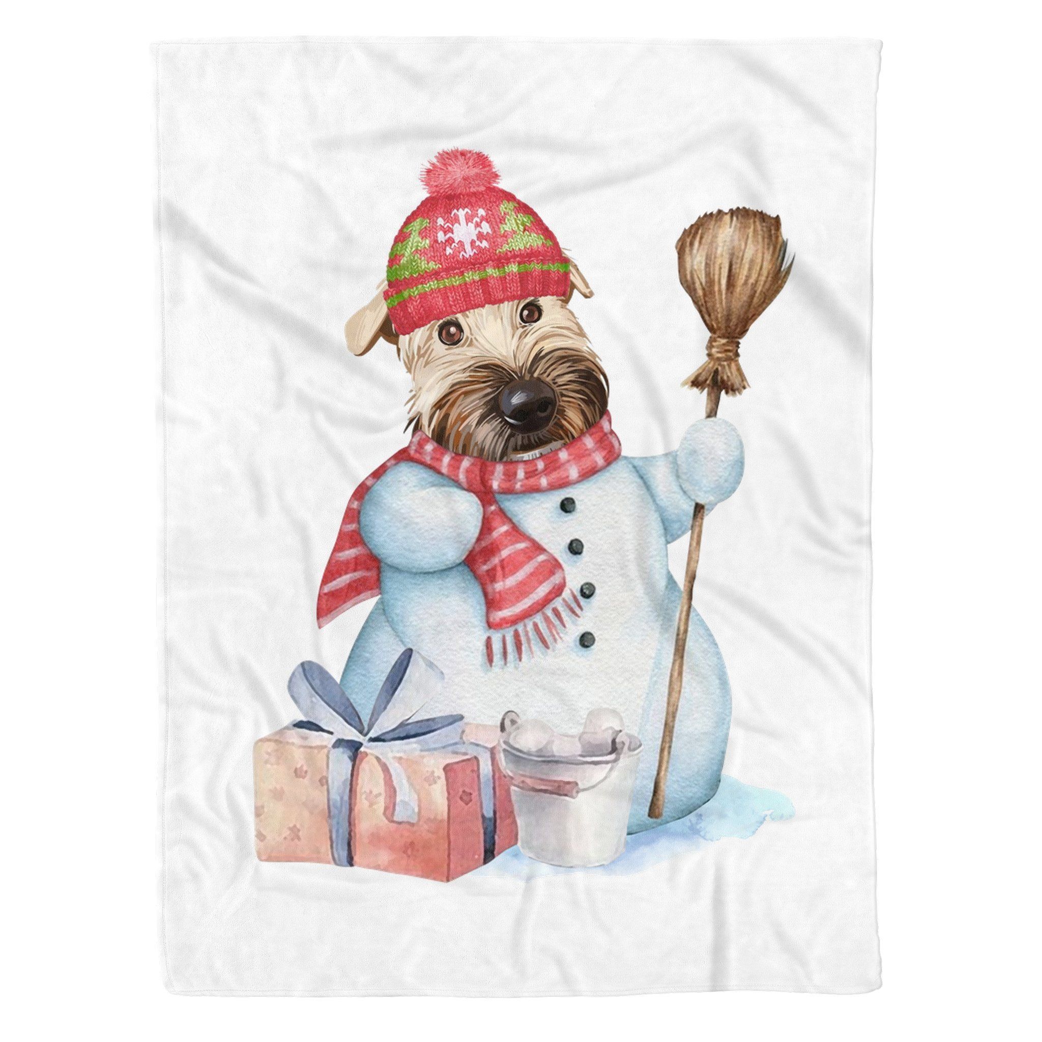 Wheaten Terrier Snowman Sherpa Fleece Blanket