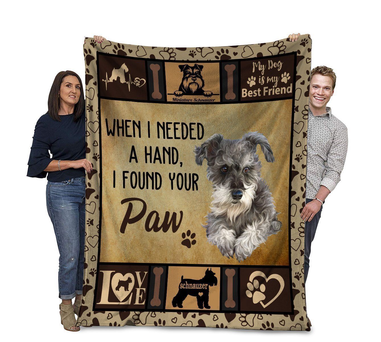 When I Needed A Hand I Found Your Paw Miniature Schnauzer Dog Fleece Blanket