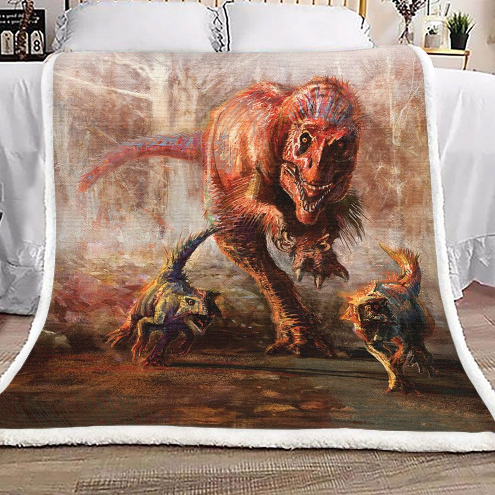 When The Red T Rex Hunting With Family Sherpa Fleece Blanket