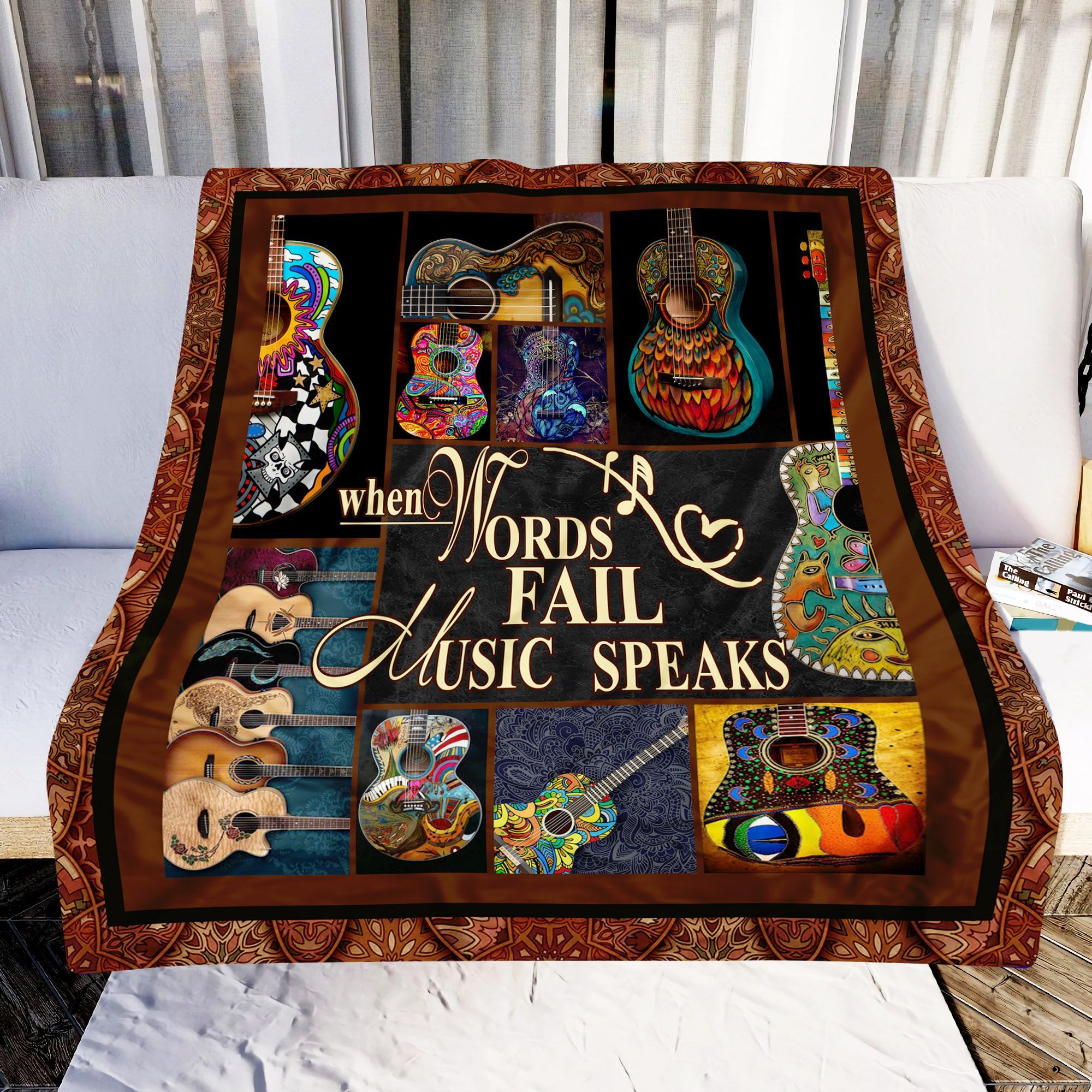 When Words Fail Music Speaks Guitar Sherpa Fleece Blanket