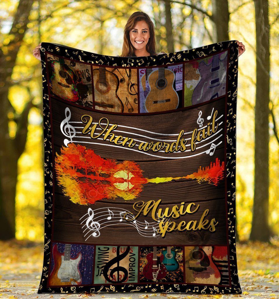 When Words Fail Music Speaks Guitar Fleece Blanket